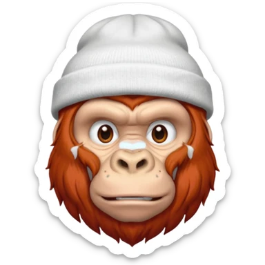 red haired gorilla head with white beanie, no text sticker