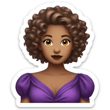 Brown Curly hair queen with black eyes and really big full lips dressed in a very big and beautiful purple dress sticker