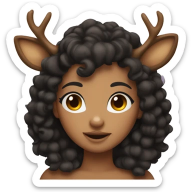 tan deer girl with black curly hair and antlers  sticker