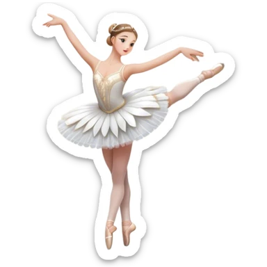 Icon for Ballet: a scene from Swan Lake, with a ballerina in a white tutu performing an elegant pose, surrounded by dramatic stage lighting and swan motifs. The icon should evoke the grandeur of the Bolshoi Theater stage. Transparent background. sticker