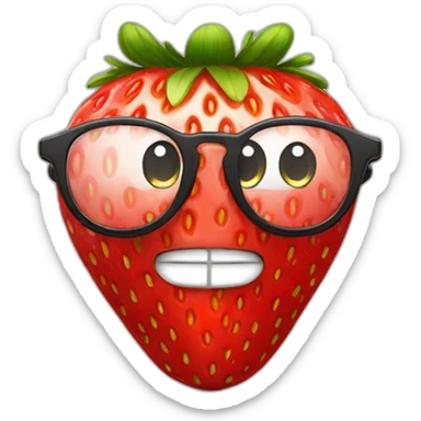 a strawberry face with a smile and eyeglasses sticker
