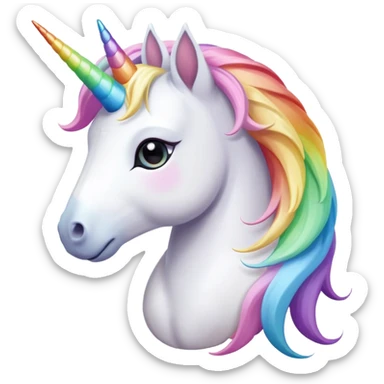 White Unicorn with pastel rainbow wings and large dark emotional eyes sticker