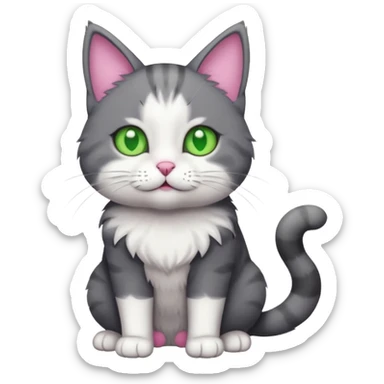 full body derpy looking large short hair dark grey and white cat sticker