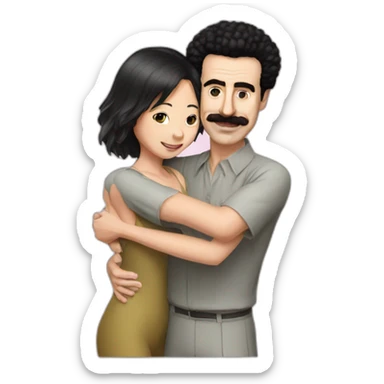 borat hugs chinese girl sticker