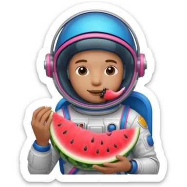 Neon pink and blue spaceman eating melon sticker