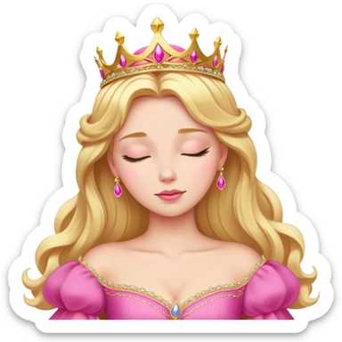 Aurora Sleeping Beauty from hips up, bright pink ballgown, golden blonde hair with gold tiara, minimal style but very recognizable sticker