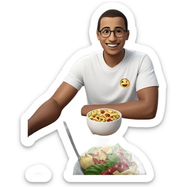 smiling boy with food indoors sticker