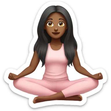 black long hair and brown eyes with long eyelashes yoga girl in light pink clothes sitting on a yoga mat  sticker