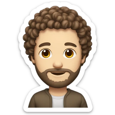 A white curly brown hair with a Japanese man with a little beard sticker