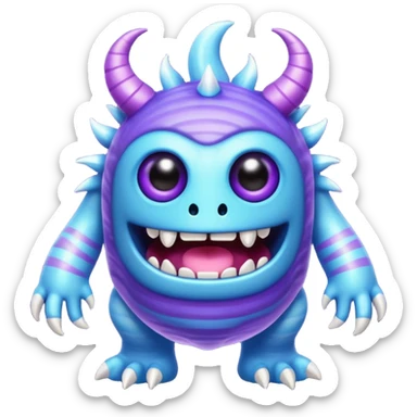 My Singing Monsters Echo element monster, translucent glowing body, blue-purple colors, soundwave ripple patterns, cute cartoon style sticker