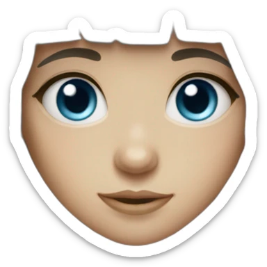 girl with dark brown hair, thick bangs, blue eyes sticker