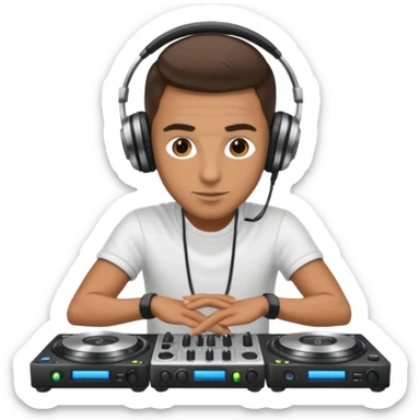 dj with setup handingg sticker