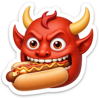 devil eating a hotdog sticker