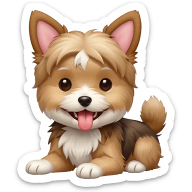 Morkie dog playful pose, tongue out sticker