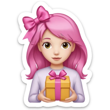 🥳🎀 pembe bir tokasını takan bey kızın elinde bir hediye var sticker