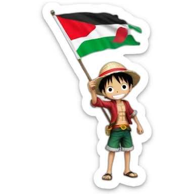 Luffy held onto his hand flag just Palestine sticker