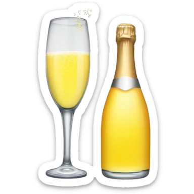 Mimosa in glass with champagne bottle sticker