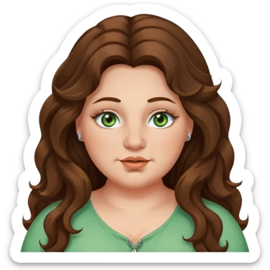 Brown wavy long hair, light green eyes, nose ring, plus size sticker