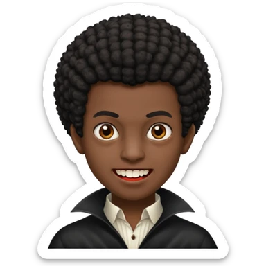 Black darkskin seventeen man  with little afro haircut and vampire teeth sticker