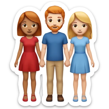 3 emojis holding hands, ginger girl on the left, brunette man in the middle, blonde on the right sticker