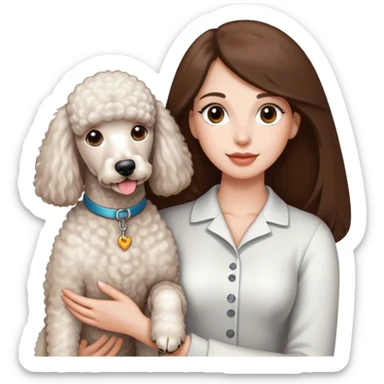 Long straight brown hair brown eyes beautiful women and white standard poodle you're holding sticker