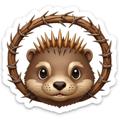 really cute confused otter face with wood christian spiky asymmetric Crown of thorns sticker