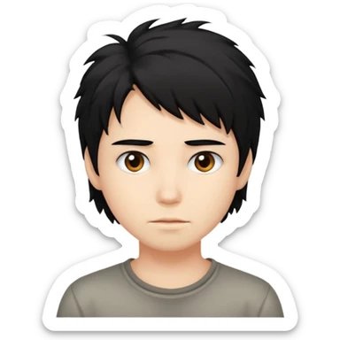 Cabelo bagunçado meio pequeno preto com cor de pele branca sticker