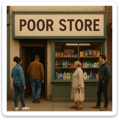 Convenience store named poor store and more sticker