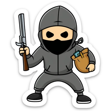 cartoon robber with sack on head holding weapon full body sticker