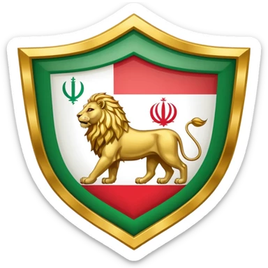 rectangular shield with the flag of Iran, with a lion and a sun sticker