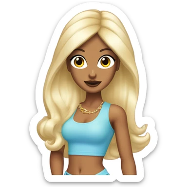 Tanned woman with long black hair, dressed in y2k Paris Hilton hair, makeup, and neon attire sticker