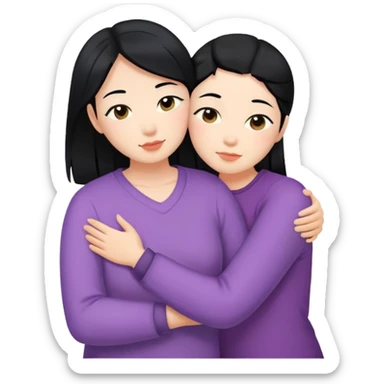 Lesbians, one Asian and one european with black hair, cuddling  sticker