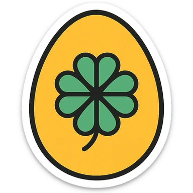 a golden egg with a four-leaf clover, symbolizing luck, clean style sticker
