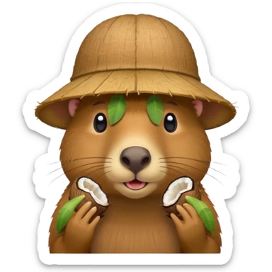 capybara with coconut shell hat sticker