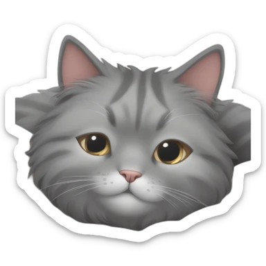 A fluffy gray cat curled up in the center of the bed The cat's eyes are closed and it is sleeping peacefully The cat's fur is soft and luxurious sticker