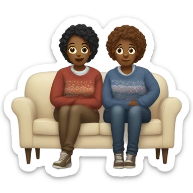 two lesbians in sweaters on a couch sticker
