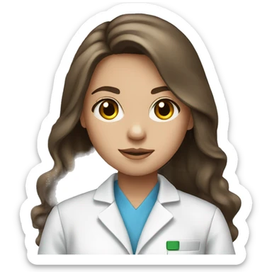 Brunette girl with long hair and blue eyes lab coat sticker