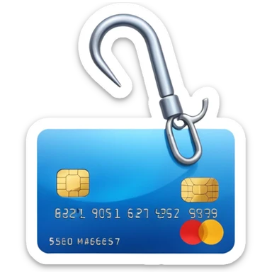 phishing, fishing hook holding a credit card sticker