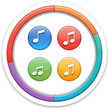 Circle divided into 4 segments with icon hints of visual, musical, theatrical, and literary arts sticker