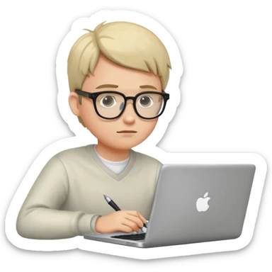 a student working in a laptop with batch code expert sticker