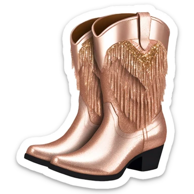 Realistic rose gold pair of fashion cowgirl boots with sparkly shiny glitter fringe on them. sticker