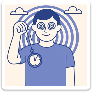 Add a hypnotic swirling background behind the person, maintaining the flat blue illustration style. sticker