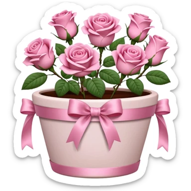 Flower pot with pink roses and ribbon sticker