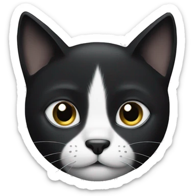 A black cat with a white spot on its nose, a white neck, and white paws. sticker