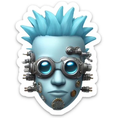 Pastel blue Mohawk cyborg head with silver steampunk goggles, goatee and circuits sticker