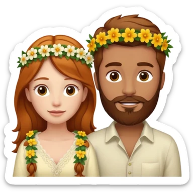 Ginger long hair girl,  brown hair men with beard on honeymoon sticker