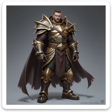 realistic fantasy style full body League of Legends-inspired champion, armored and powerful, face clearly visible sticker