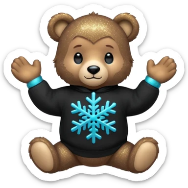 Glitter bear with cyan snowflake black sweatshirt sticker