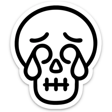 crying skull, minimal, iconic, simple black outline icon sticker