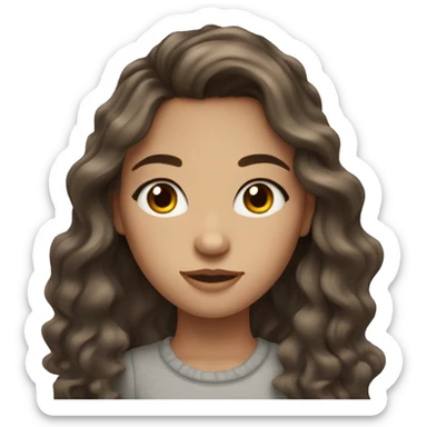 Girl with brown long brown wavy hair, freckles, long eyelashes and grey eyes sticker
